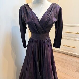 Custom Regal Jewel tone purple full length dress with plunging V neck.  Size 10
